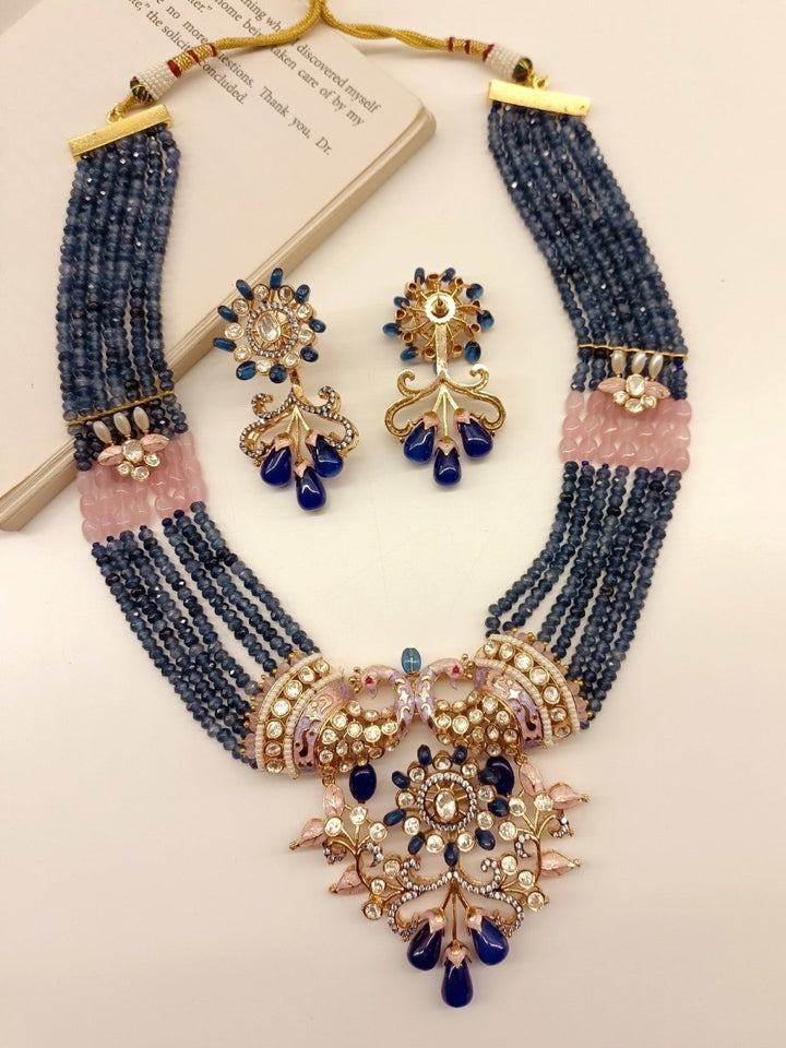 Vritee B & P Peacock Kundan Necklace Set - House of Sarvati LLC