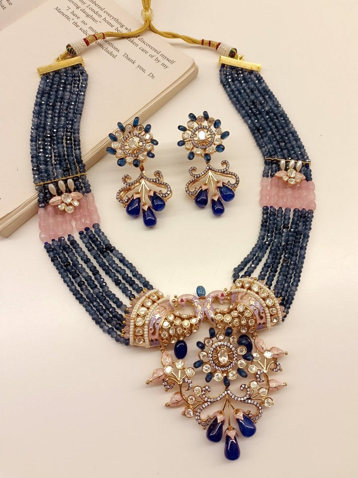 Vritee B & P Peacock Kundan Necklace Set - House of Sarvati LLC
