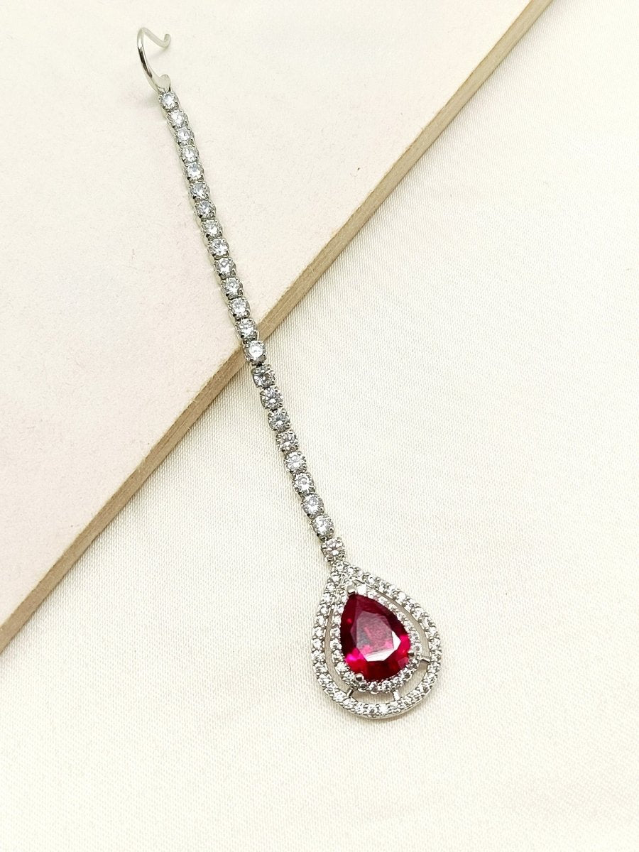 Wabi Majenta American Diamond Maang Teeka - House of Sarvati LLC