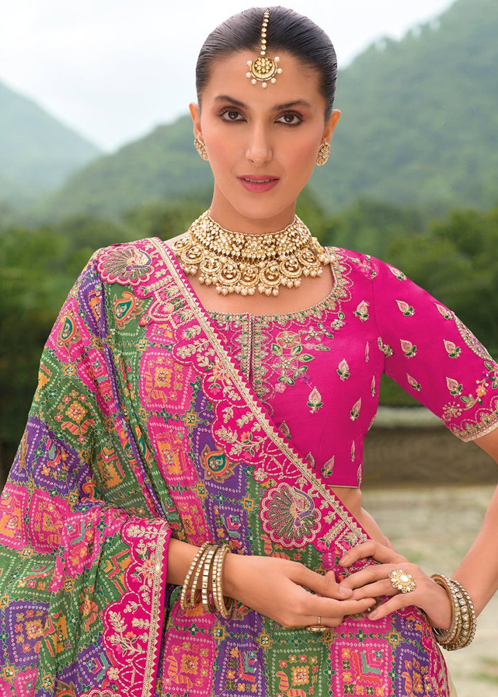White & Pink Banarasi Silk Lehenga with Heavy Khatli & Embroidery Work - House of Sarvati LLC