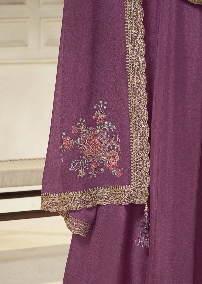 Wildberry Purple Anarkali in Dola Silk Featuring Sequin Embroidery Work - House of Sarvati LLC