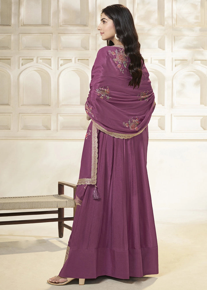 Wildberry Purple Anarkali in Dola Silk Featuring Sequin Embroidery Work - House of Sarvati LLC