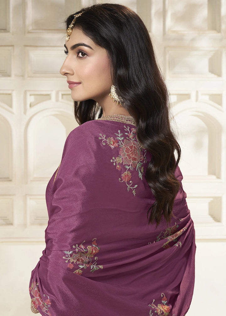 Wildberry Purple Anarkali in Dola Silk Featuring Sequin Embroidery Work - House of Sarvati LLC