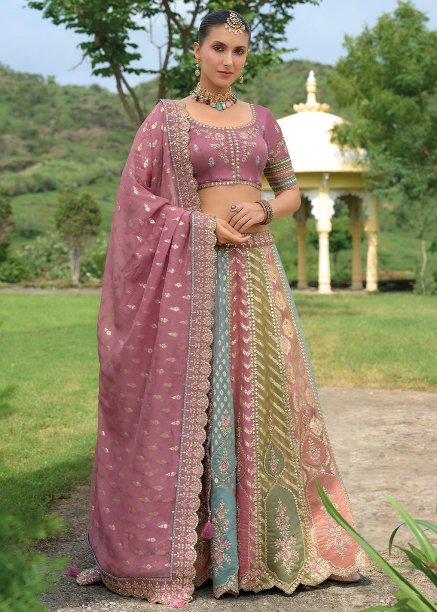 Wildberry Purple Banarasi Silk Lehenga with Heavy Khatli & Embroidery Work - House of Sarvati LLC