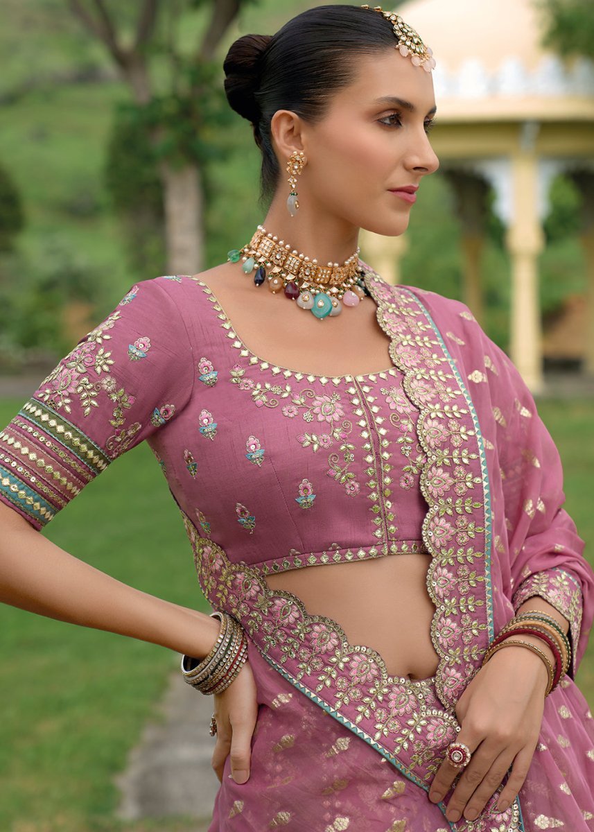 Wildberry Purple Banarasi Silk Lehenga with Heavy Khatli & Embroidery Work - House of Sarvati LLC