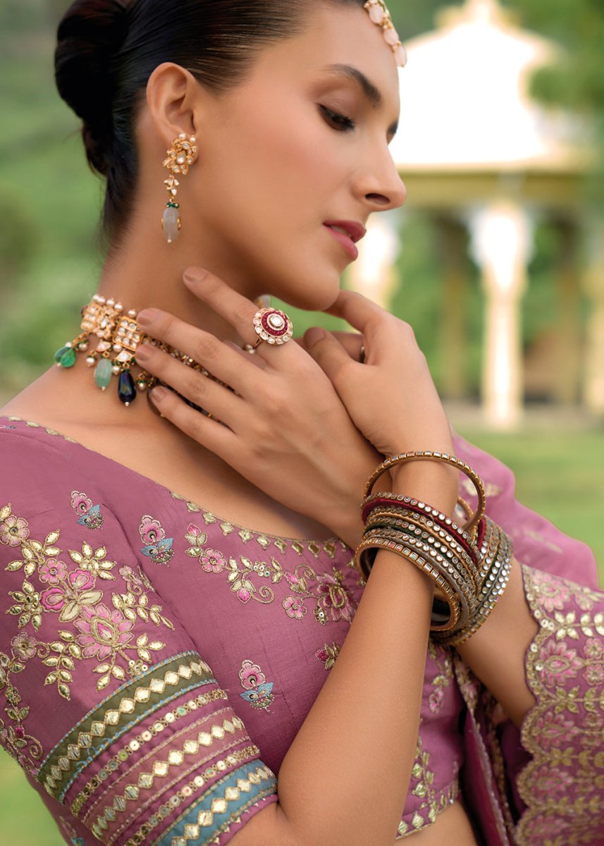 Wildberry Purple Banarasi Silk Lehenga with Heavy Khatli & Embroidery Work - House of Sarvati LLC
