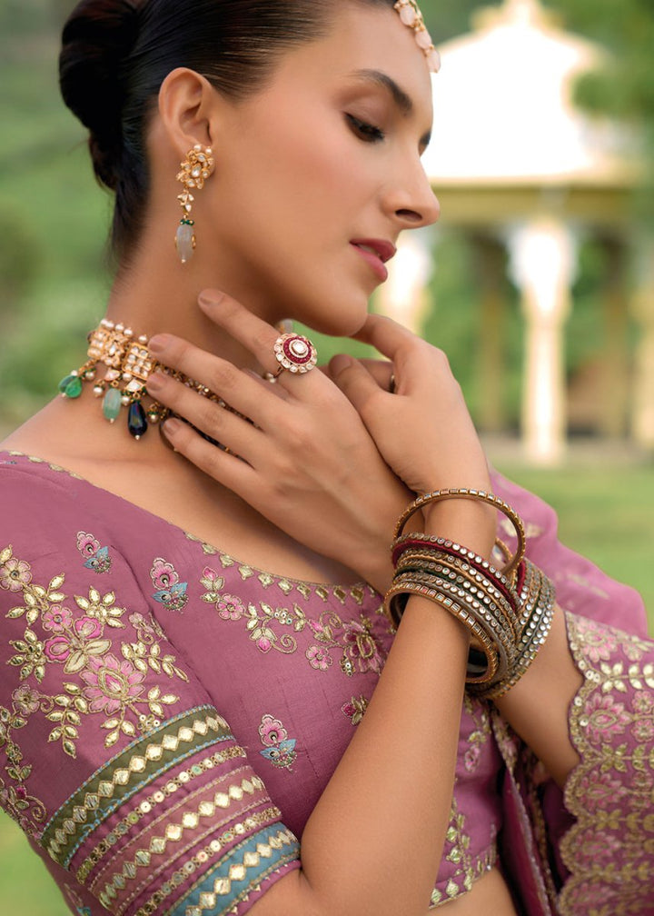 Wildberry Purple Banarasi Silk Lehenga with Heavy Khatli & Embroidery Work - House of Sarvati LLC