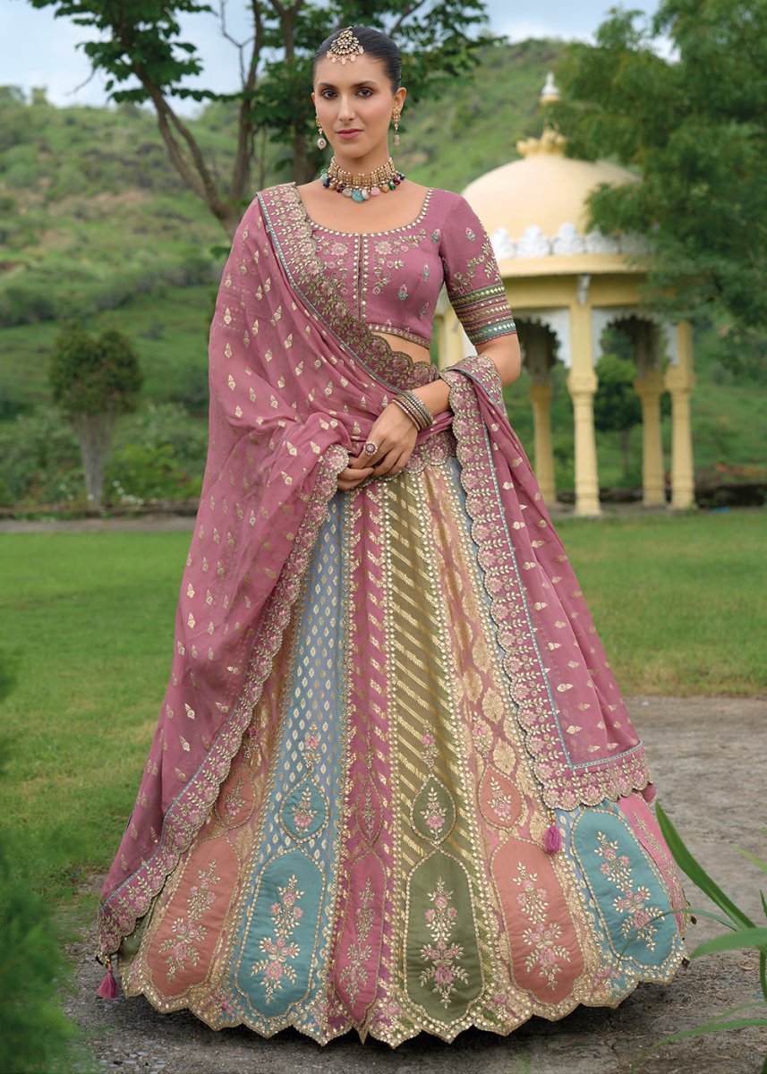 Wildberry Purple Banarasi Silk Lehenga with Heavy Khatli & Embroidery Work - House of Sarvati LLC