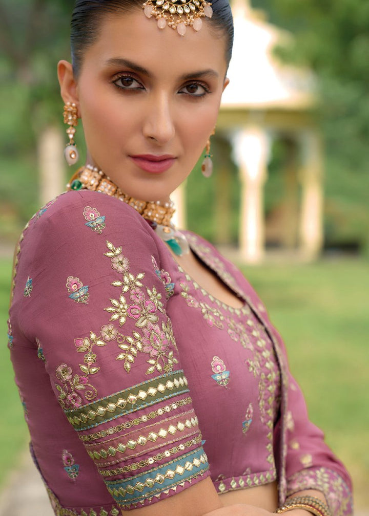 Wildberry Purple Banarasi Silk Lehenga with Heavy Khatli & Embroidery Work - House of Sarvati LLC
