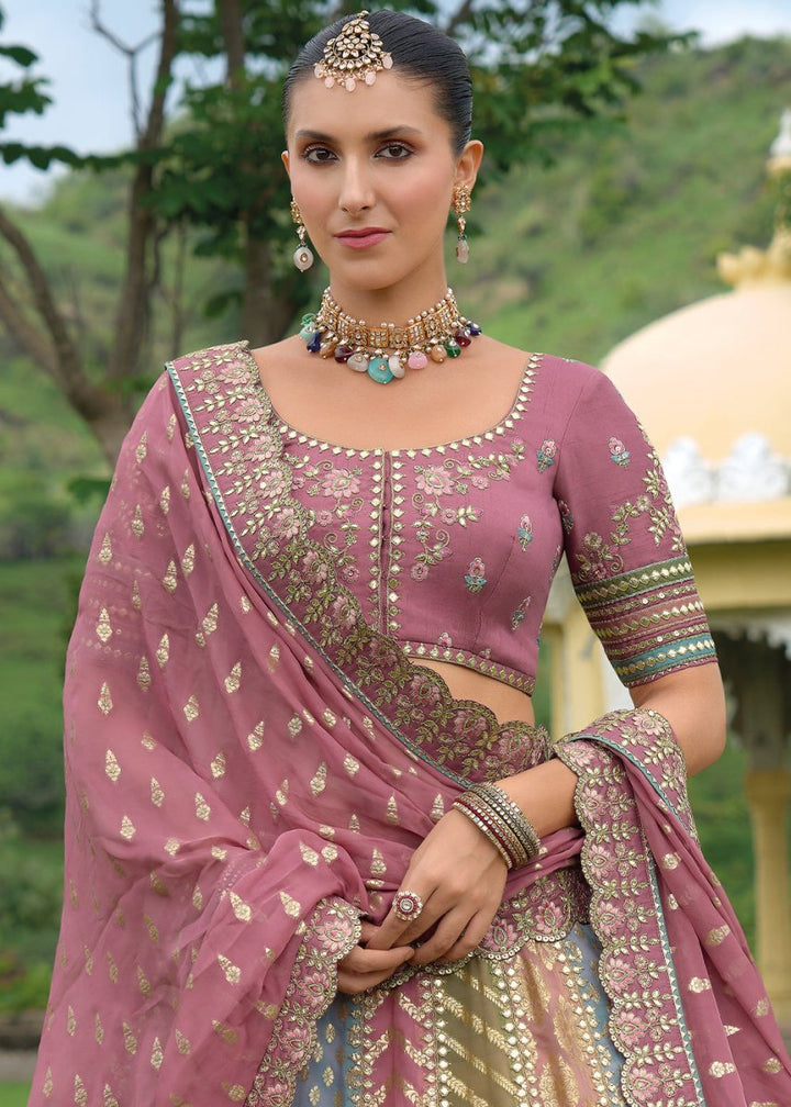 Wildberry Purple Banarasi Silk Lehenga with Heavy Khatli & Embroidery Work - House of Sarvati LLC