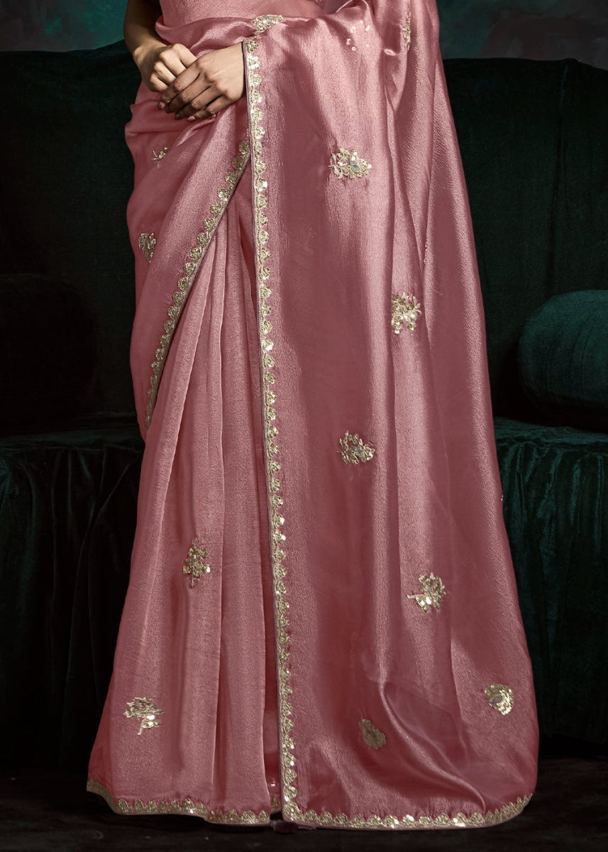 Wildberry Purple Tissue Saree with Dhaga,Thread & Sequin Embellishments - House of Sarvati LLC