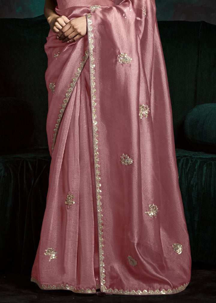 Wildberry Purple Tissue Saree with Dhaga,Thread & Sequin Embellishments - House of Sarvati LLC