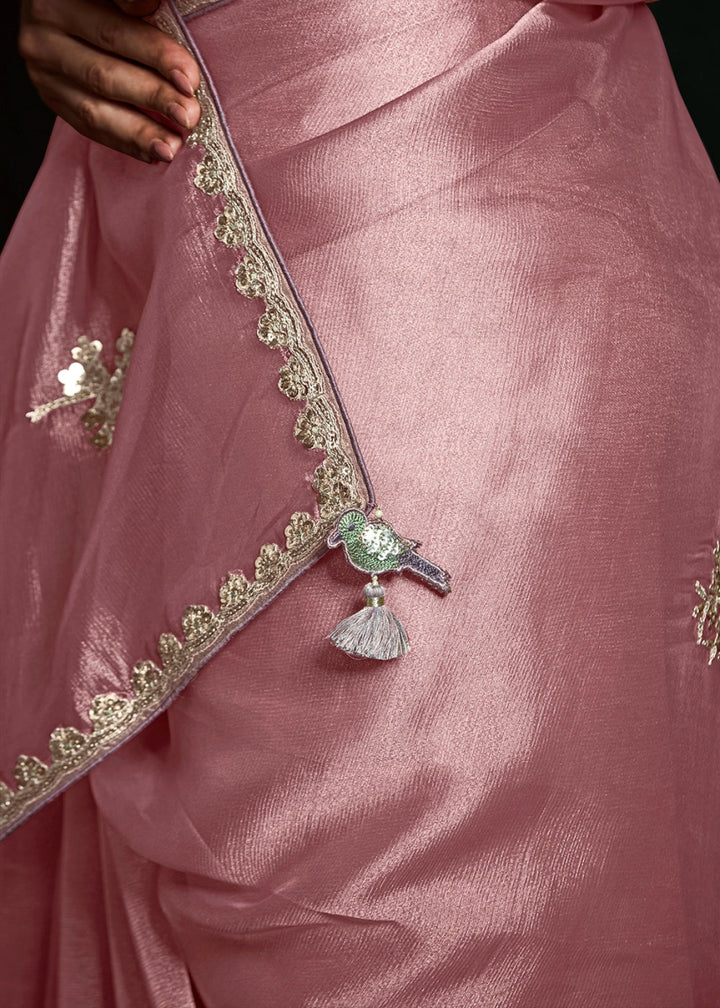 Wildberry Purple Tissue Saree with Dhaga,Thread & Sequin Embellishments - House of Sarvati LLC