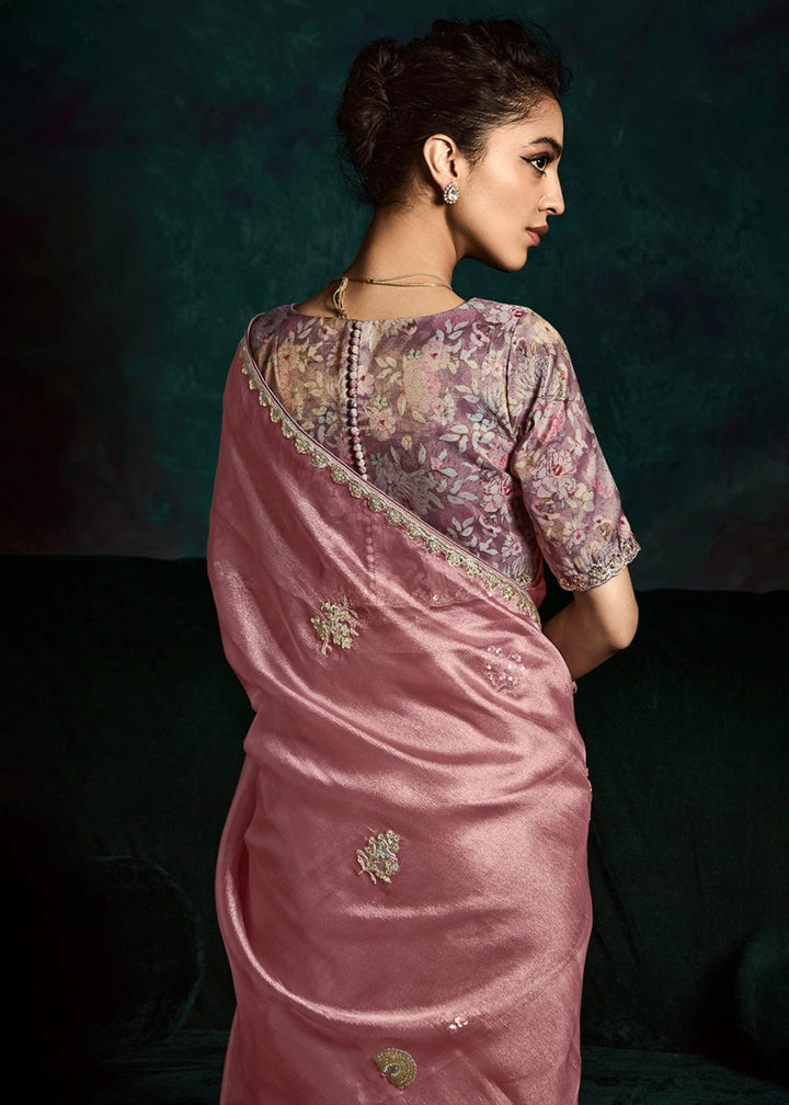 Wildberry Purple Tissue Saree with Dhaga,Thread & Sequin Embellishments - House of Sarvati LLC