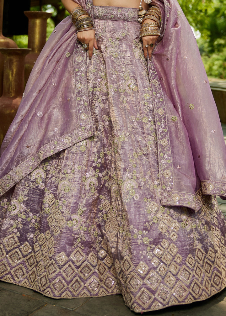 Wisteria Purple Tissue Lehenga Choli with Sequins and Floral Embroidery - House of Sarvati LLC