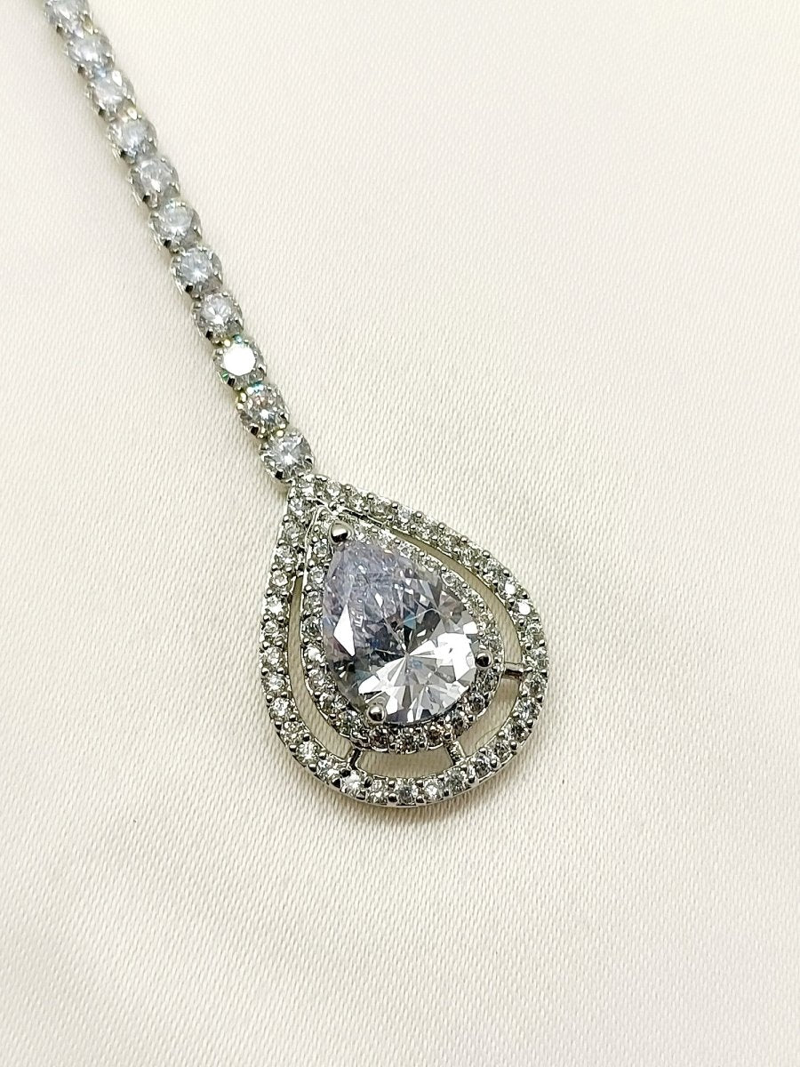 Yaami White American Diamond Maang Teeka - House of Sarvati LLC