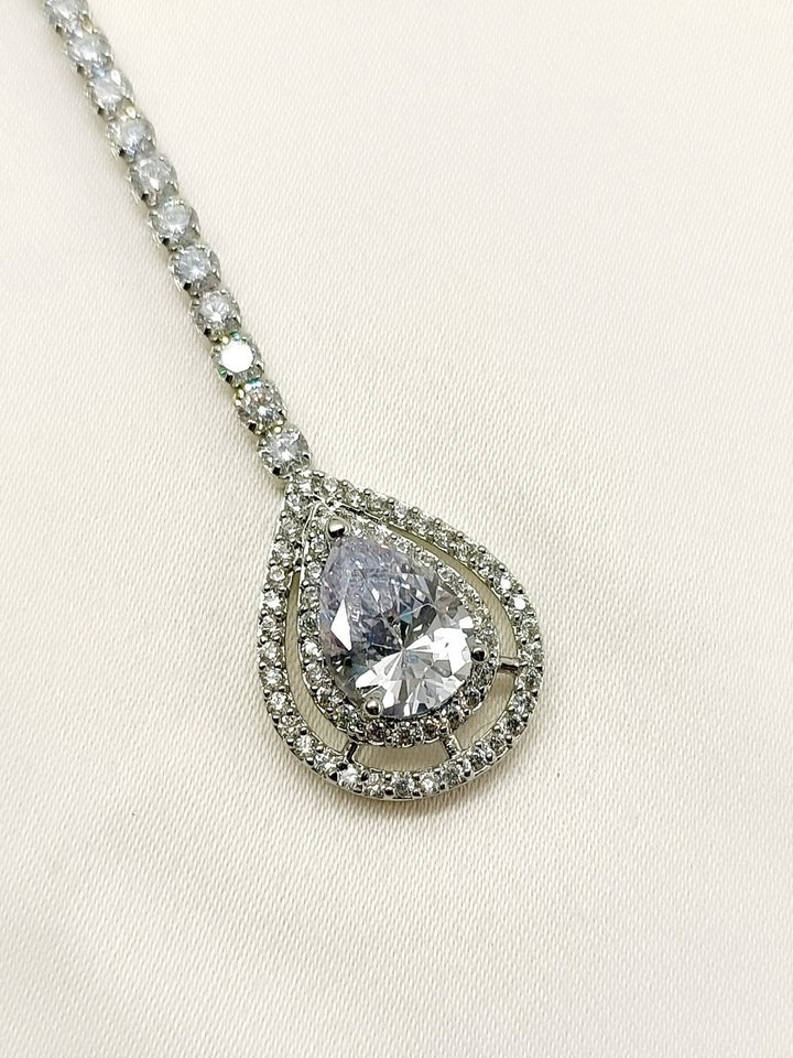 Yaami White American Diamond Maang Teeka - House of Sarvati LLC