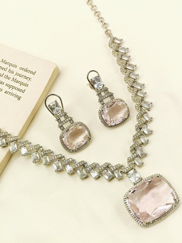 Yahsti Baby Pink American Diamond Necklace Set - House of Sarvati LLC