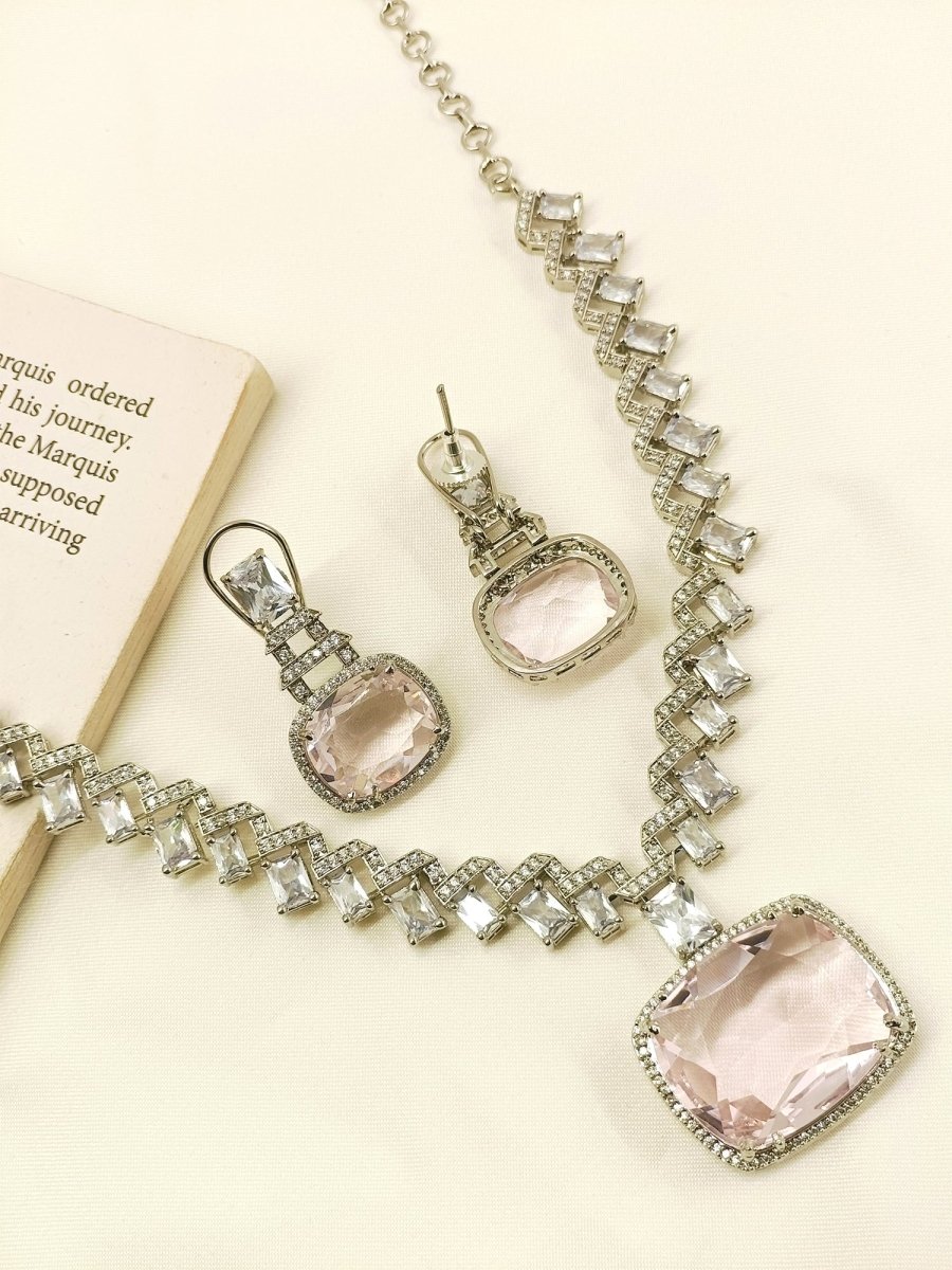 Yahsti Baby Pink American Diamond Necklace Set - House of Sarvati LLC