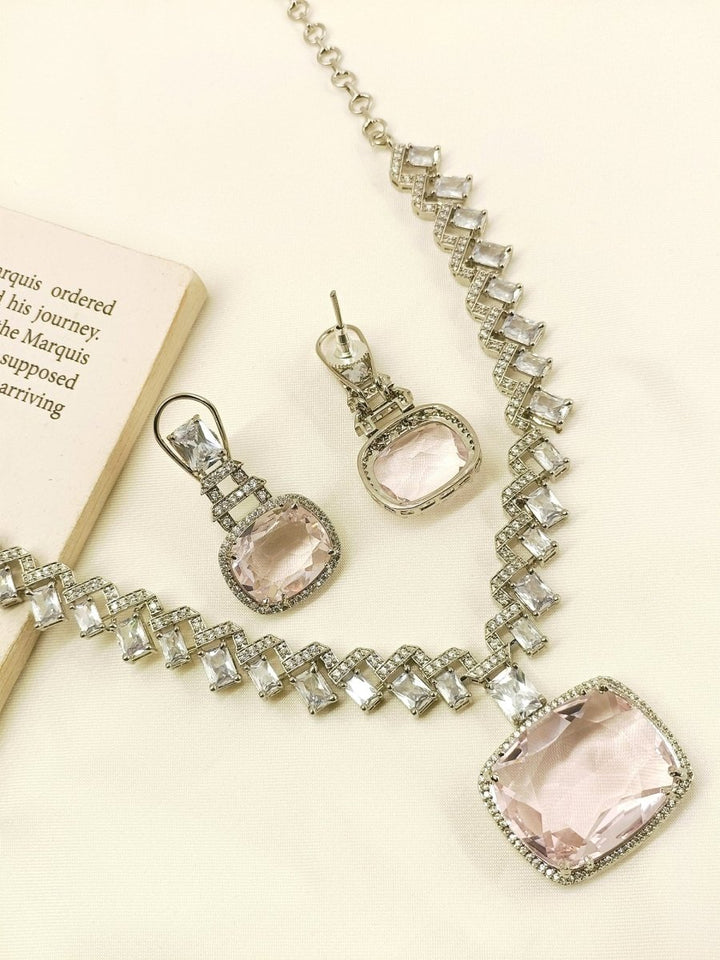 Yahsti Baby Pink American Diamond Necklace Set - House of Sarvati LLC