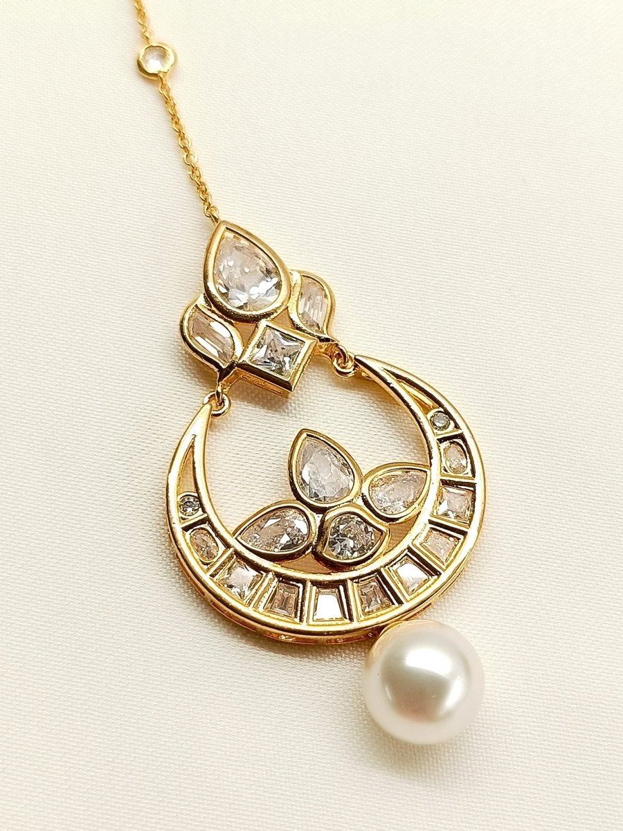 Yamini White American Diamond Maang Teeka - House of Sarvati LLC