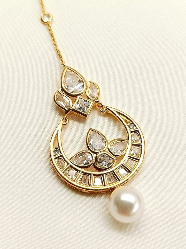 Yamini White American Diamond Maang Teeka - House of Sarvati LLC