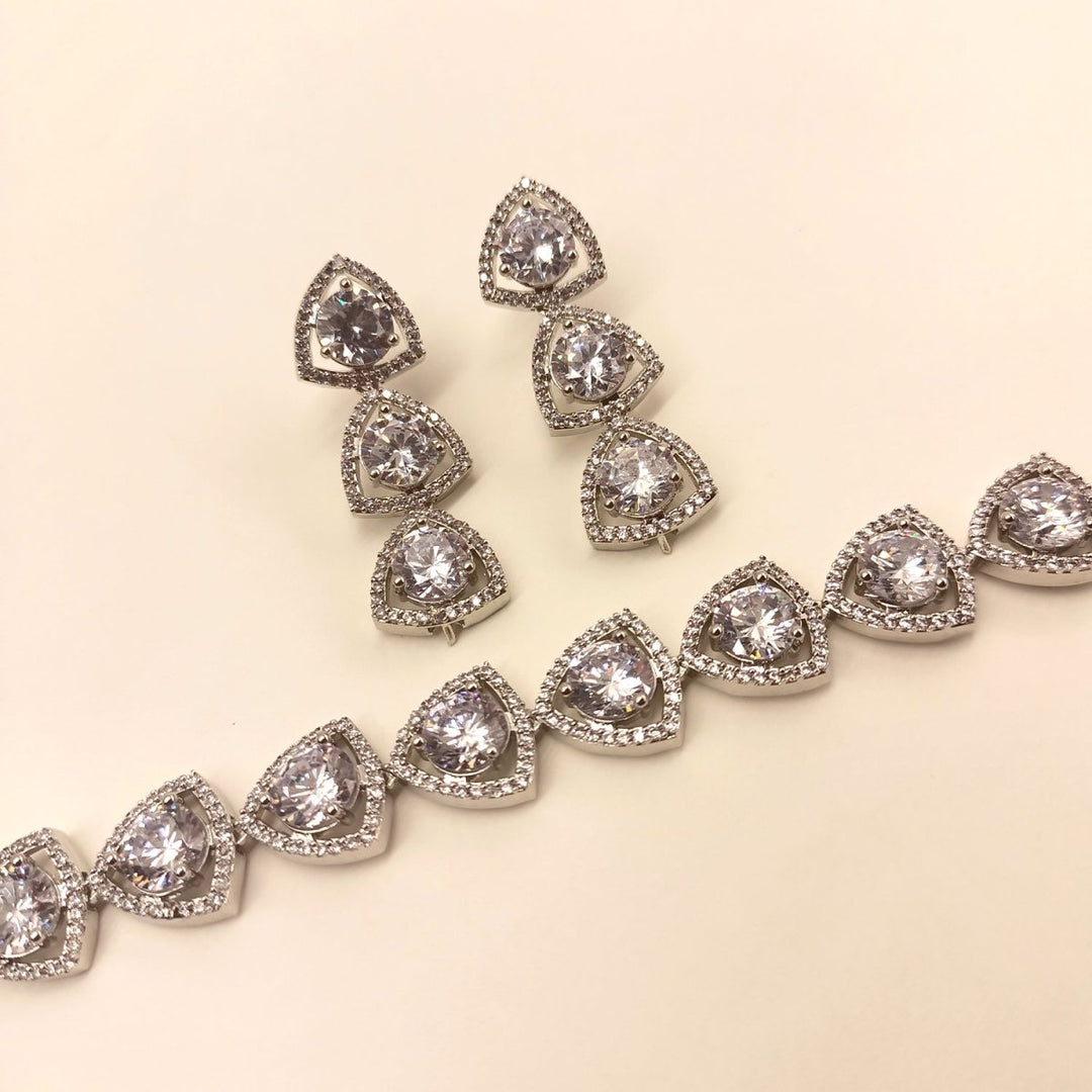 Zaara Silver Plated Semiprecious White Stone American Diamond set - House of Sarvati LLC