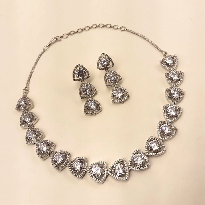 Zaara Silver Plated Semiprecious White Stone American Diamond set - House of Sarvati LLC