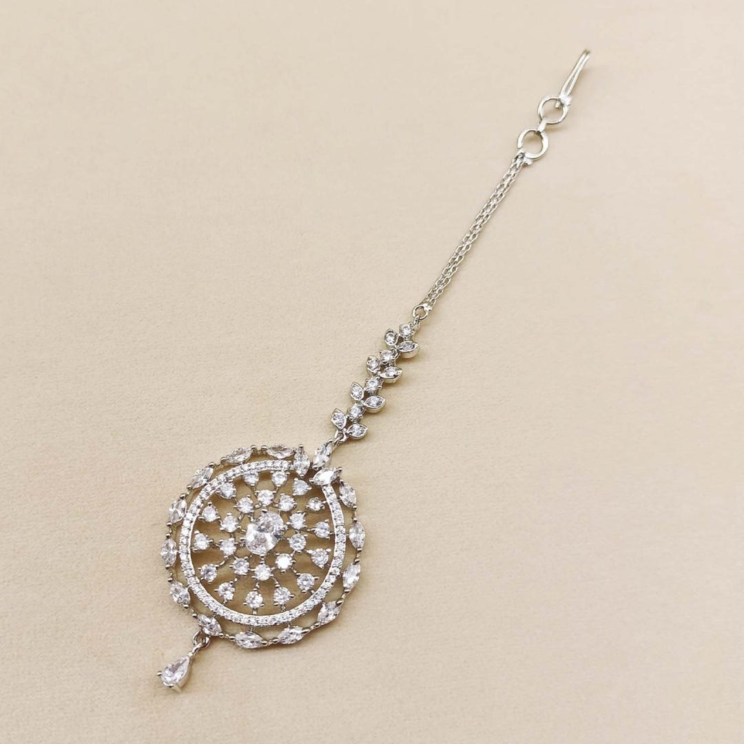 Zaaraa American Diamonds Silver Plated Teeka - House of Sarvati LLC