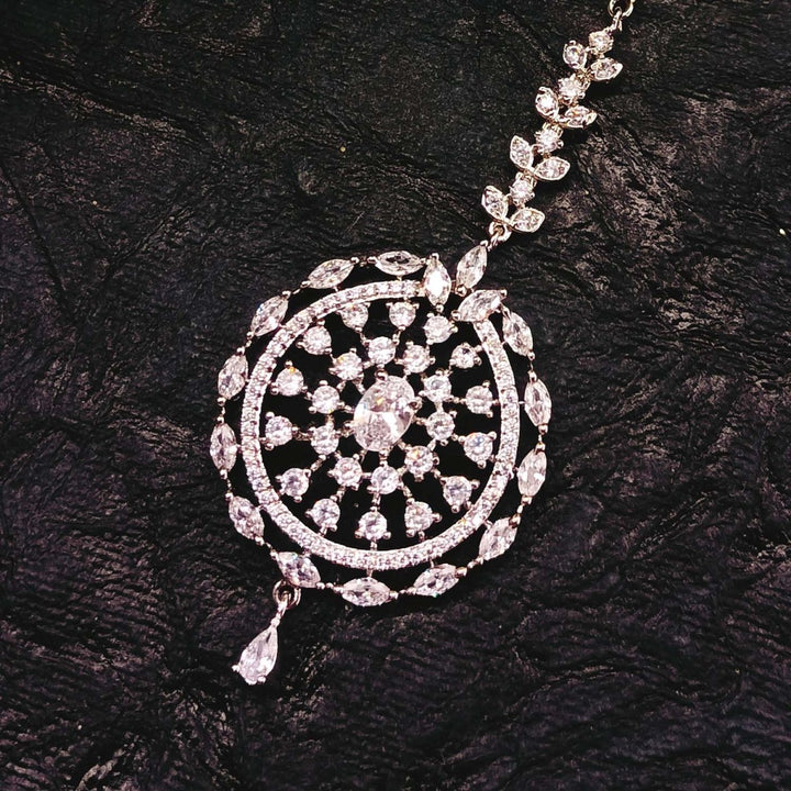 Zaaraa American Diamonds Silver Plated Teeka - House of Sarvati LLC