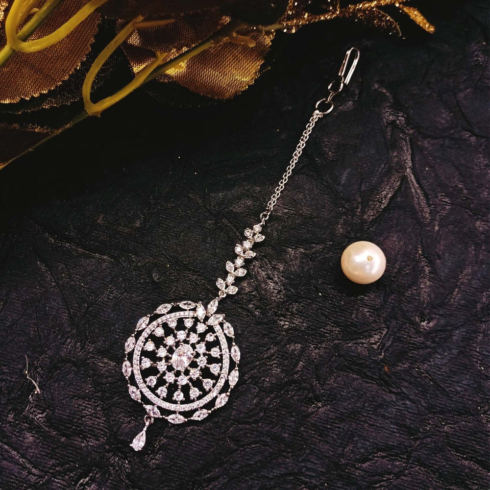 Zaaraa American Diamonds Silver Plated Teeka - House of Sarvati LLC