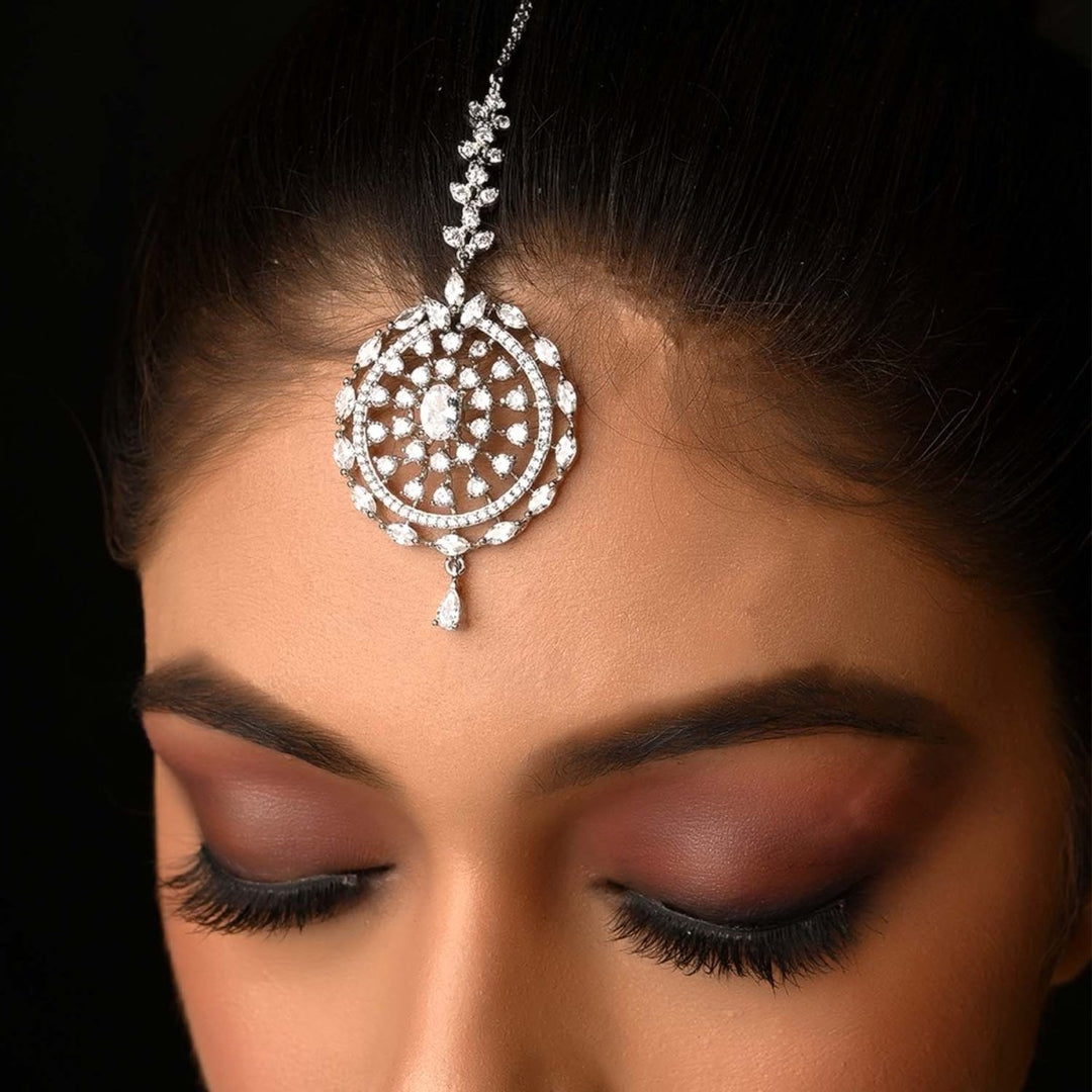 Zaaraa American Diamonds Silver Plated Teeka - House of Sarvati LLC