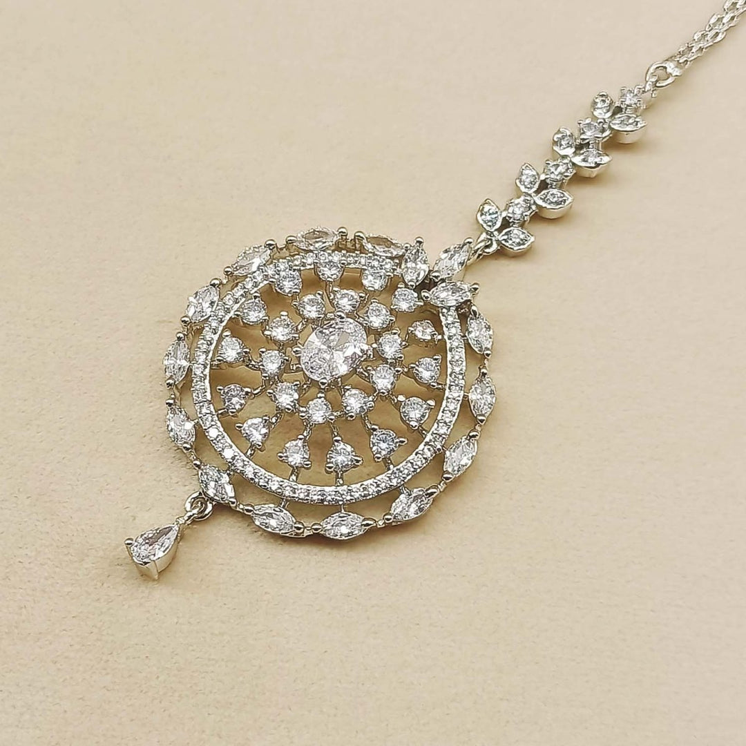 Zaaraa American Diamonds Silver Plated Teeka - House of Sarvati LLC