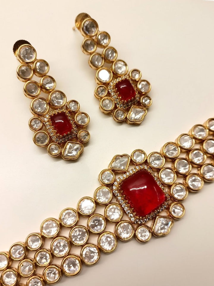 Zada Red Kundan Choker Set - House of Sarvati LLC