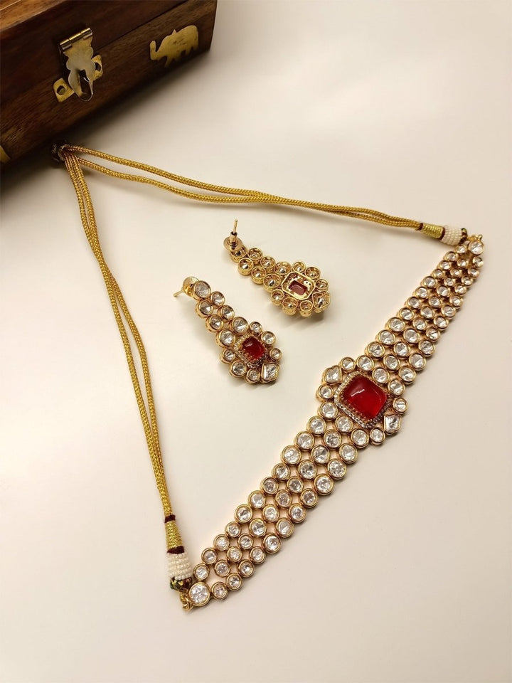 Zada Red Kundan Choker Set - House of Sarvati LLC