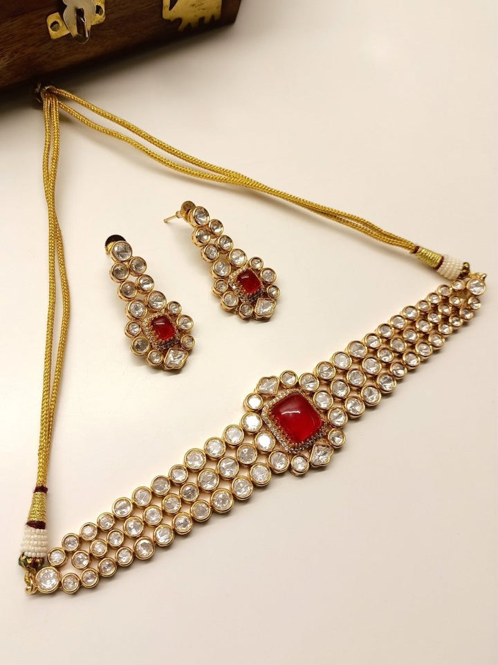 Zada Red Kundan Choker Set - House of Sarvati LLC