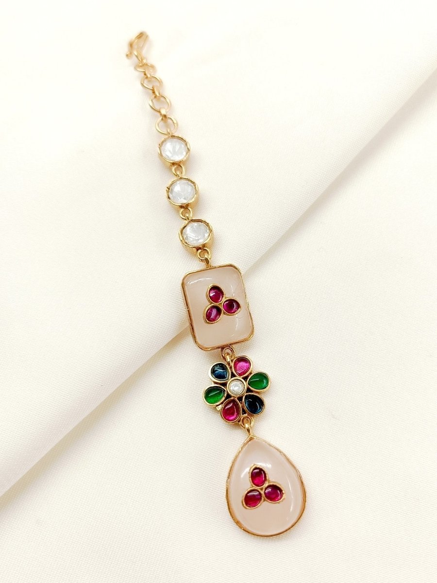 Zafeerah White Kundan Maangteeka - House of Sarvati LLC