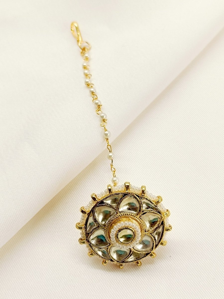 Zanie White Gold Plated Kundan Borla - House of Sarvati LLC