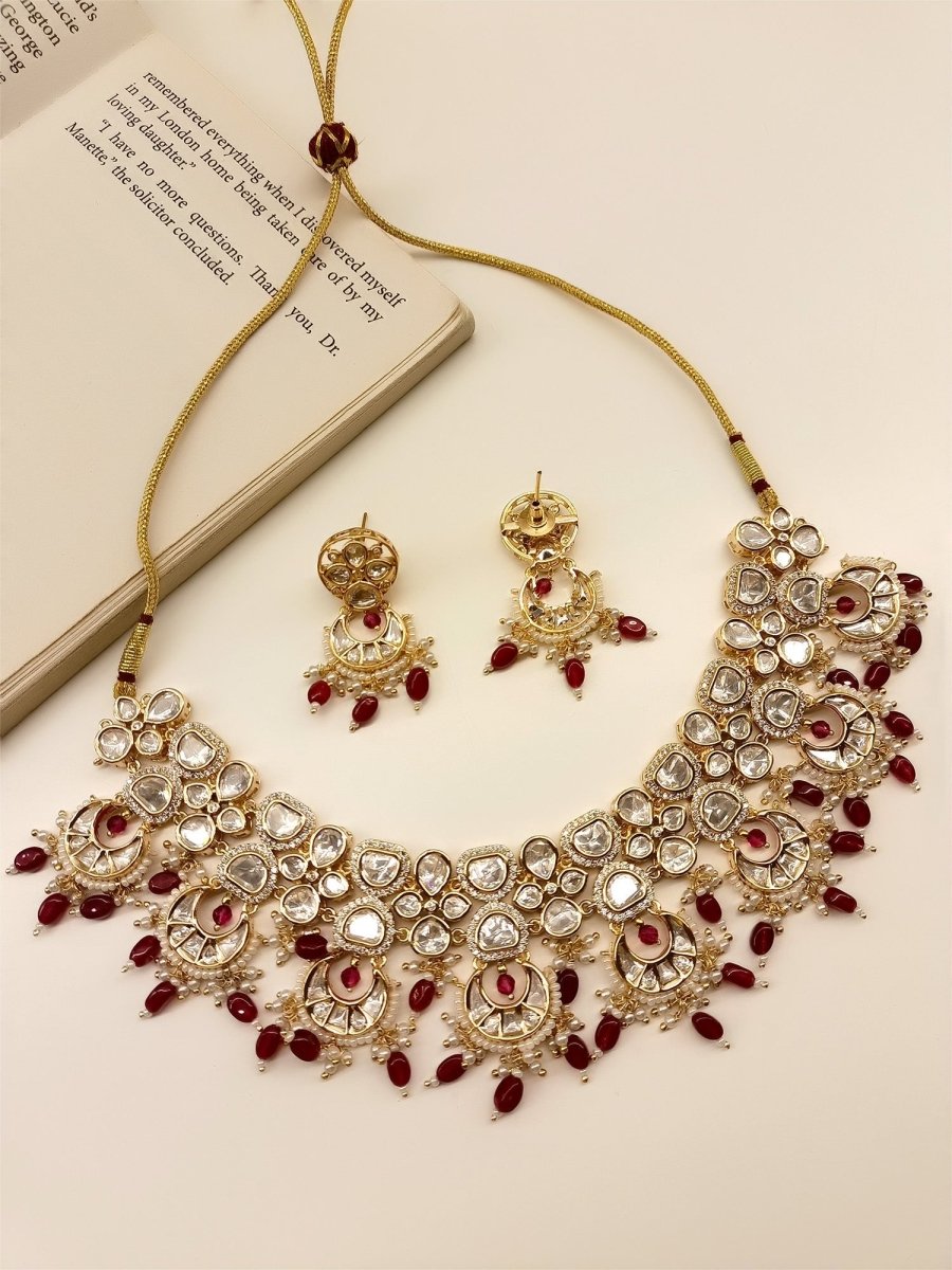 Zaria Ruby Kundan Necklace Set - House of Sarvati LLC