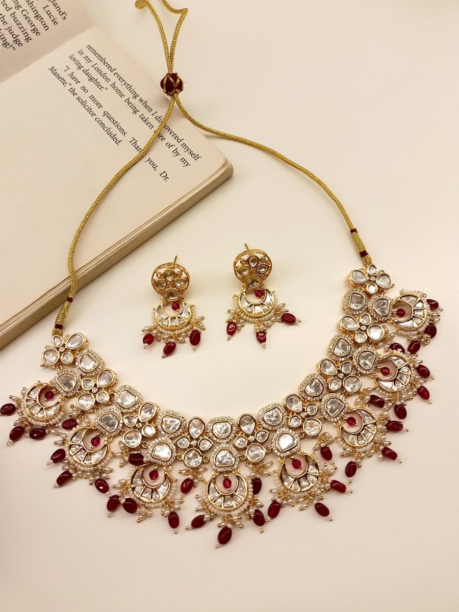 Zaria Ruby Kundan Necklace Set - House of Sarvati LLC