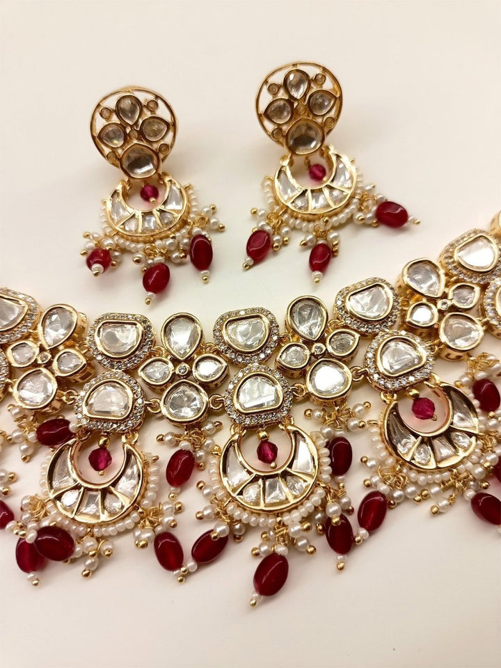 Zaria Ruby Kundan Necklace Set - House of Sarvati LLC