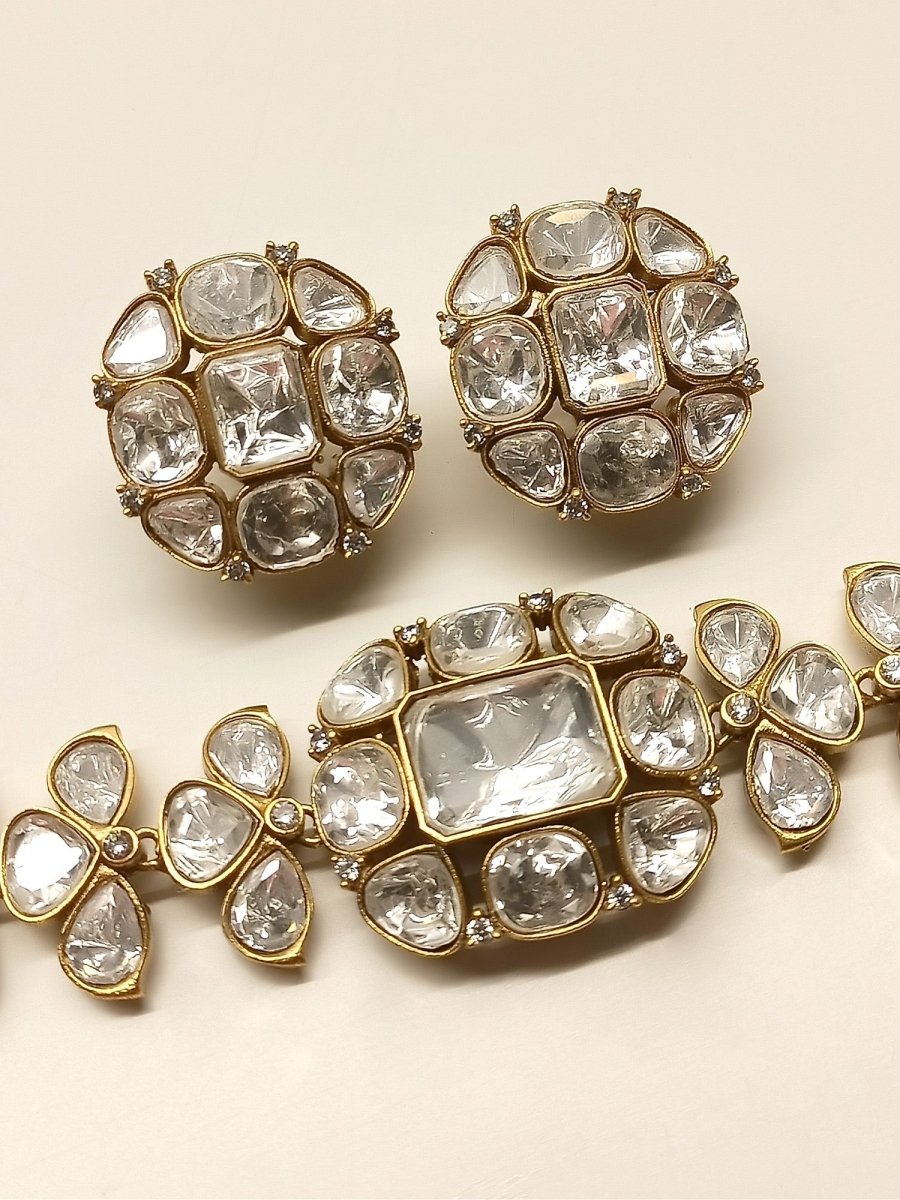 Zariah White Uncut Polki Choker Set - House of Sarvati LLC