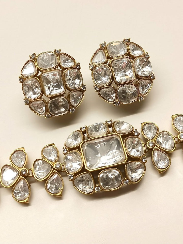 Zariah White Uncut Polki Choker Set - House of Sarvati LLC
