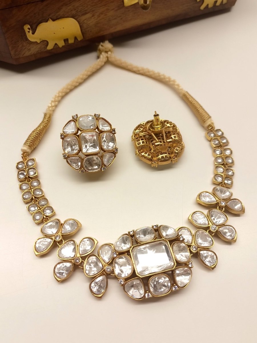 Zariah White Uncut Polki Choker Set - House of Sarvati LLC