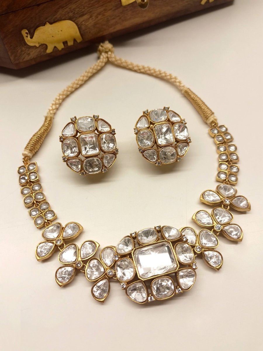 Zariah White Uncut Polki Choker Set - House of Sarvati LLC