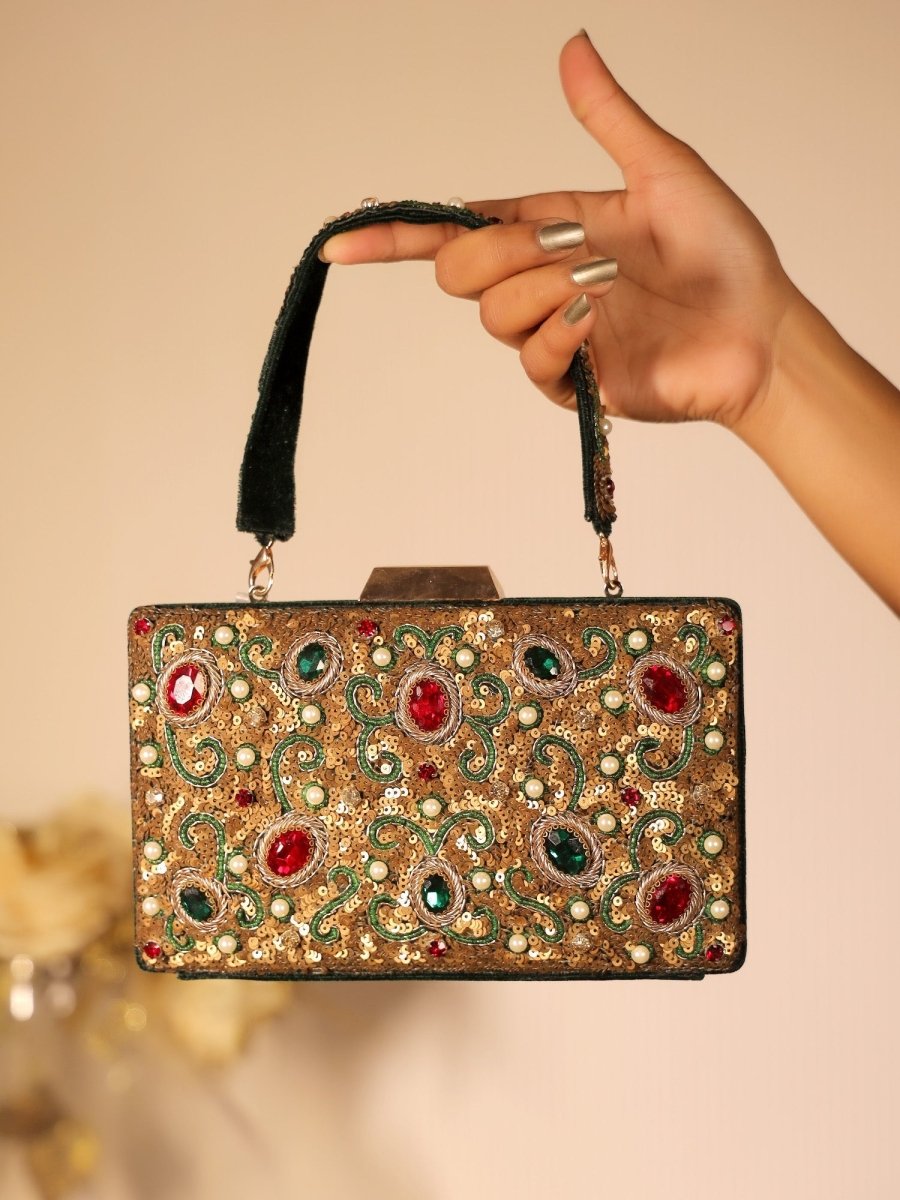Zikar Green Evening Clutch - House of Sarvati LLC