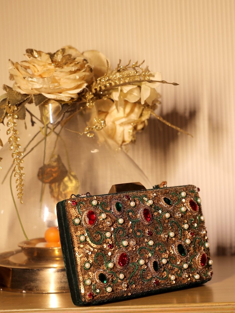 Zikar Green Evening Clutch - House of Sarvati LLC