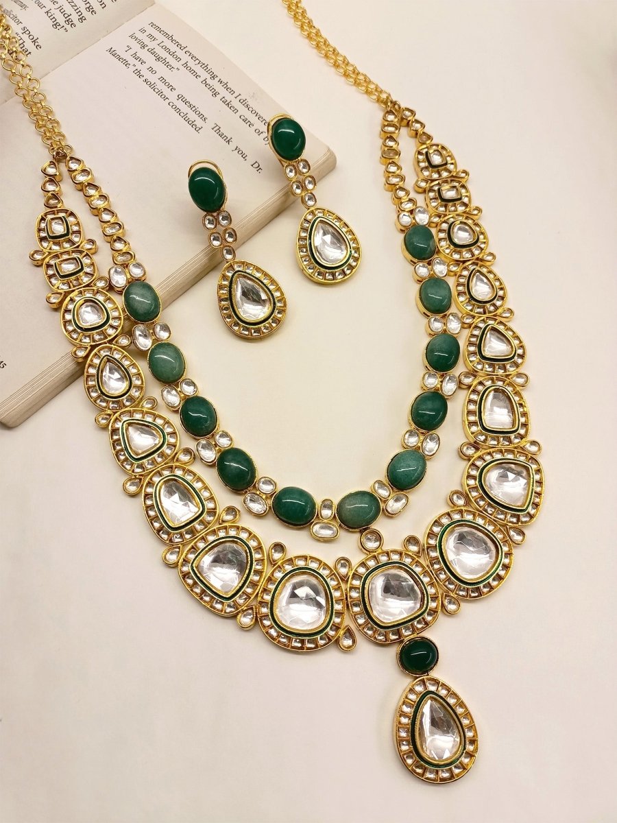 Zinnia Green Kundan Long Set - House of Sarvati LLC