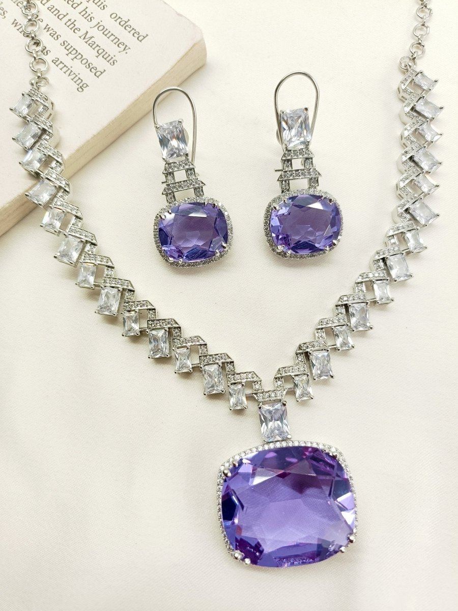 Zora Lavender American Diamond Necklace Set - House of Sarvati LLC