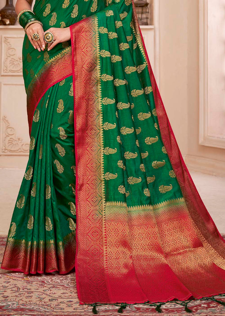 Forest Green Woven Banarasi Silk Saree with Overall Butti work
